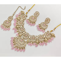 Rajwadi Collection Sparkling Crystal Stone Beads And Pearl Necklace Set