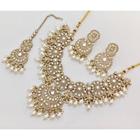 Rajwadi Collection Sparkling Crystal Stone Beads And Pearl Necklace Set