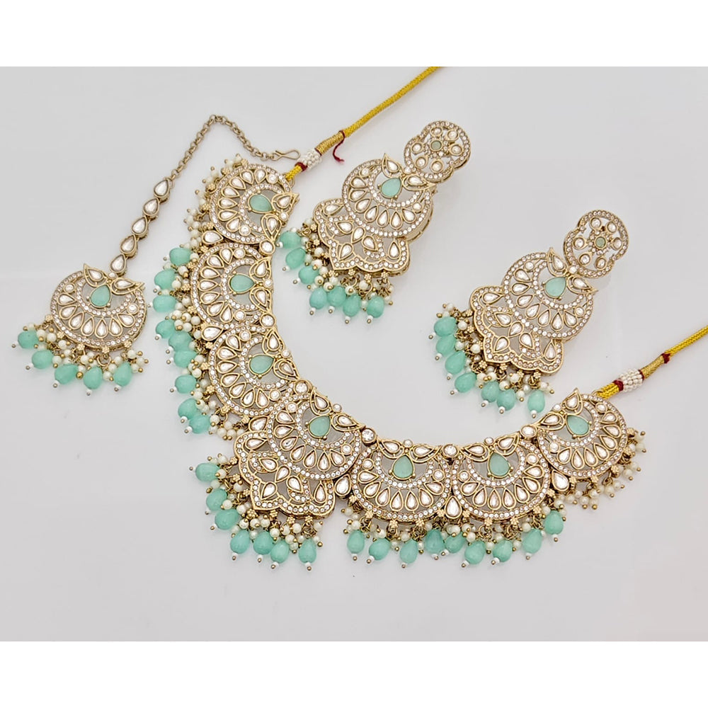 Rajwadi Collection Sparkling Crystal Stone Beads And Pearl Necklace Set
