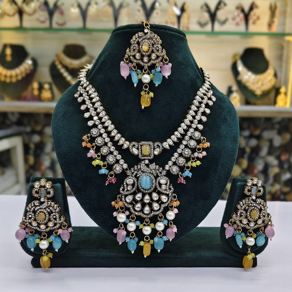 Rajwadi Collection Premium Pota And Austrain Pearl Ethnic Necklace Set