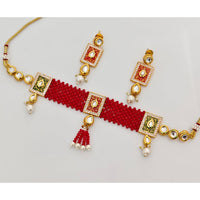 Rajwadi Collection Sparkling Kundan Stone And Pearl Choker Necklace Set 