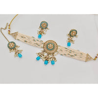Rajwadi Collection Sparkling Crystal Stone And Pearl Choker Necklace Set