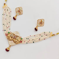 Rajwadi Collection Premium Pota Stone And Pearl Meenakari Ethnic Necklace Set 