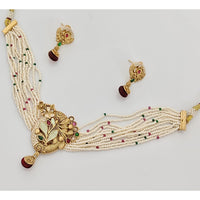 Rajwadi Collection Premium Pota Stone And Pearl Meenakari Ethnic Necklace Set 