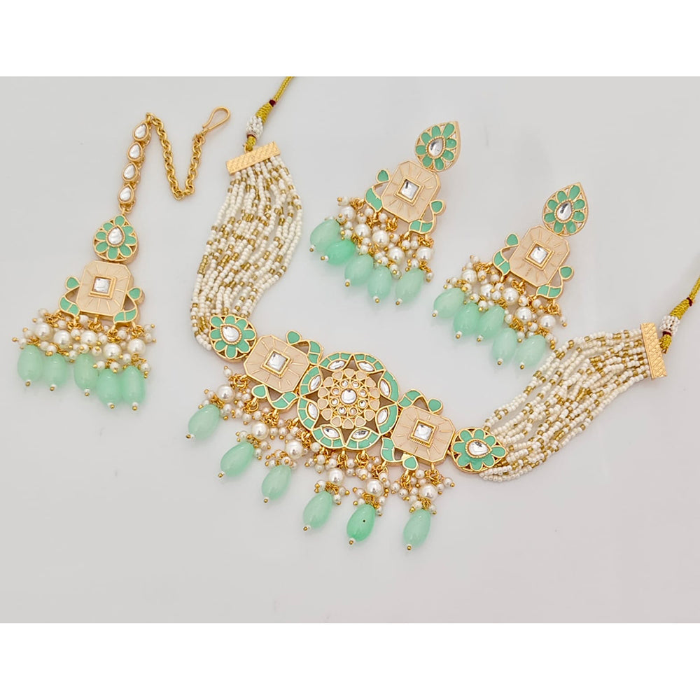 Rajwadi Collection Premium Pota Stone And Pearl Meenakari Ethnic Necklace Set