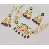 Rajwadi Collection Premium Pota Stone And Pearl Meenakari Ethnic Necklace Set