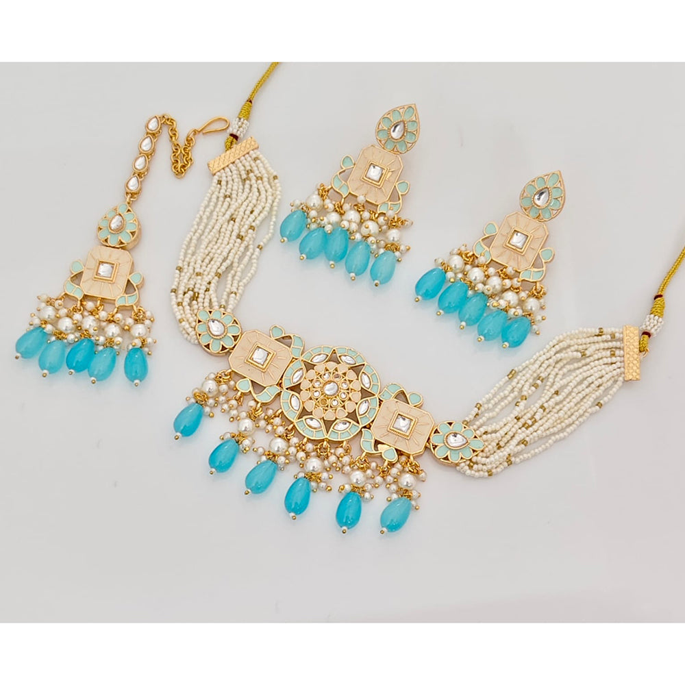 Rajwadi Collection Premium Pota Stone And Pearl Meenakari Ethnic Necklace Set