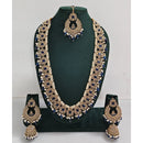 Rajwadi Collection Sparkling Crystal Stone And Pearl Long Necklace Set 