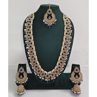 Rajwadi Collection Sparkling Crystal Stone And Pearl Long Necklace Set 