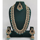 Rajwadi Collection Sparkling Crystal Stone And Pearl Long Necklace Set