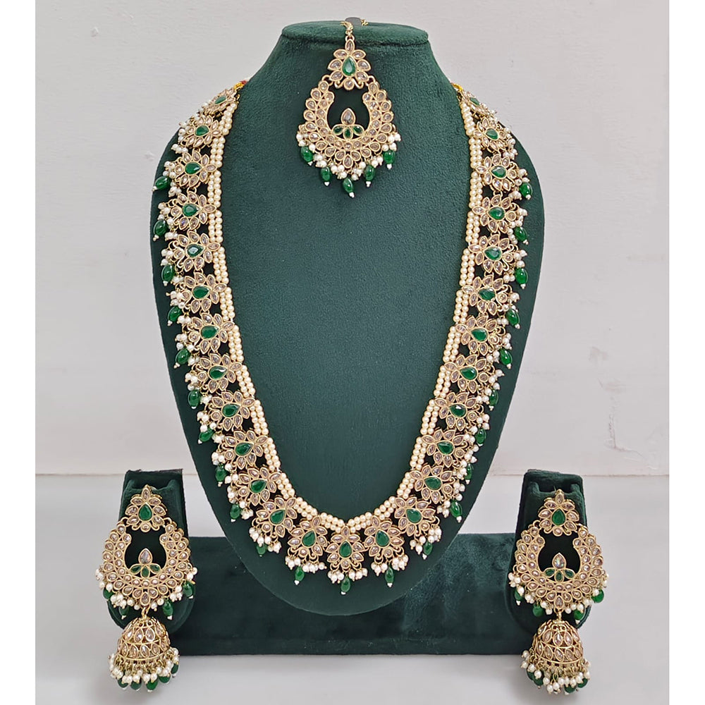 Rajwadi Collection Sparkling Crystal Stone And Pearl Long Necklace Set
