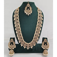 Rajwadi Collection Sparkling Crystal Stone And Pearl Long Necklace Set