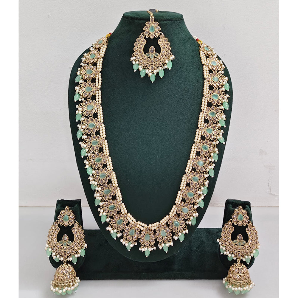 Rajwadi Collection Sparkling Crystal Stone And Pearl Long Necklace Set