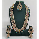 Rajwadi Collection Sparkling Crystal Stone And Pearl Long Necklace Set