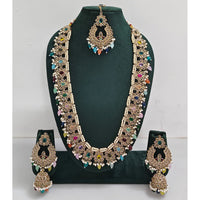Rajwadi Collection Sparkling Crystal Stone And Pearl Long Necklace Set