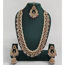 Rajwadi Collection Sparkling Crystal Stone And Pearl Long Necklace Set