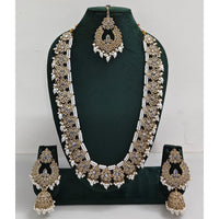 Rajwadi Collection Sparkling Crystal Stone And Pearl Long Necklace Set