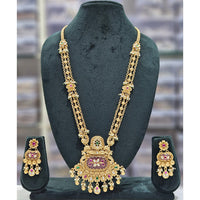 Rajwadi Collection Premium Pota Stone And Pearl Ethnic Long Necklace Set