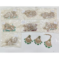 Rajwadi Collection Premium Shine Crystal And Pearl Dangler Earrings With Maangtikka