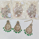 Rajwadi Collection Premium Shine Crystal And Pearl Dangler Earrings With Maangtikka