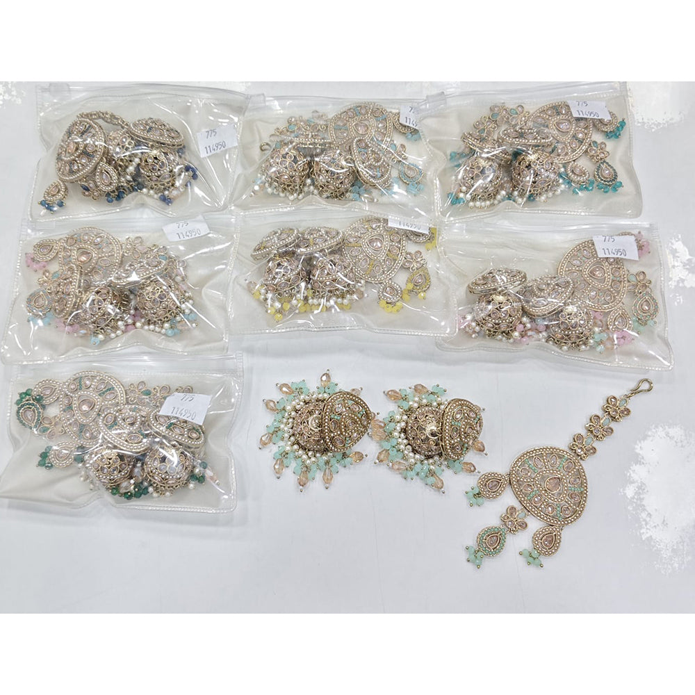 Rajwadi Collection Premium Shine Crystal And Pearl Jhumki Earrings With Maangtikka