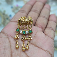 Rajwadi Collection Antique Finish Pota Stone And Pearl Elephant Motif Ring