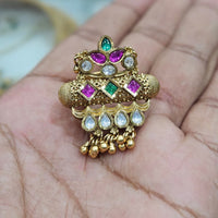Rajwadi Collection Antique Finish Pota Stone And Pearl Finger Ring
