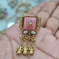 Rajwadi Collection Antique Finish Pota Stone And Pearl Finger Ring