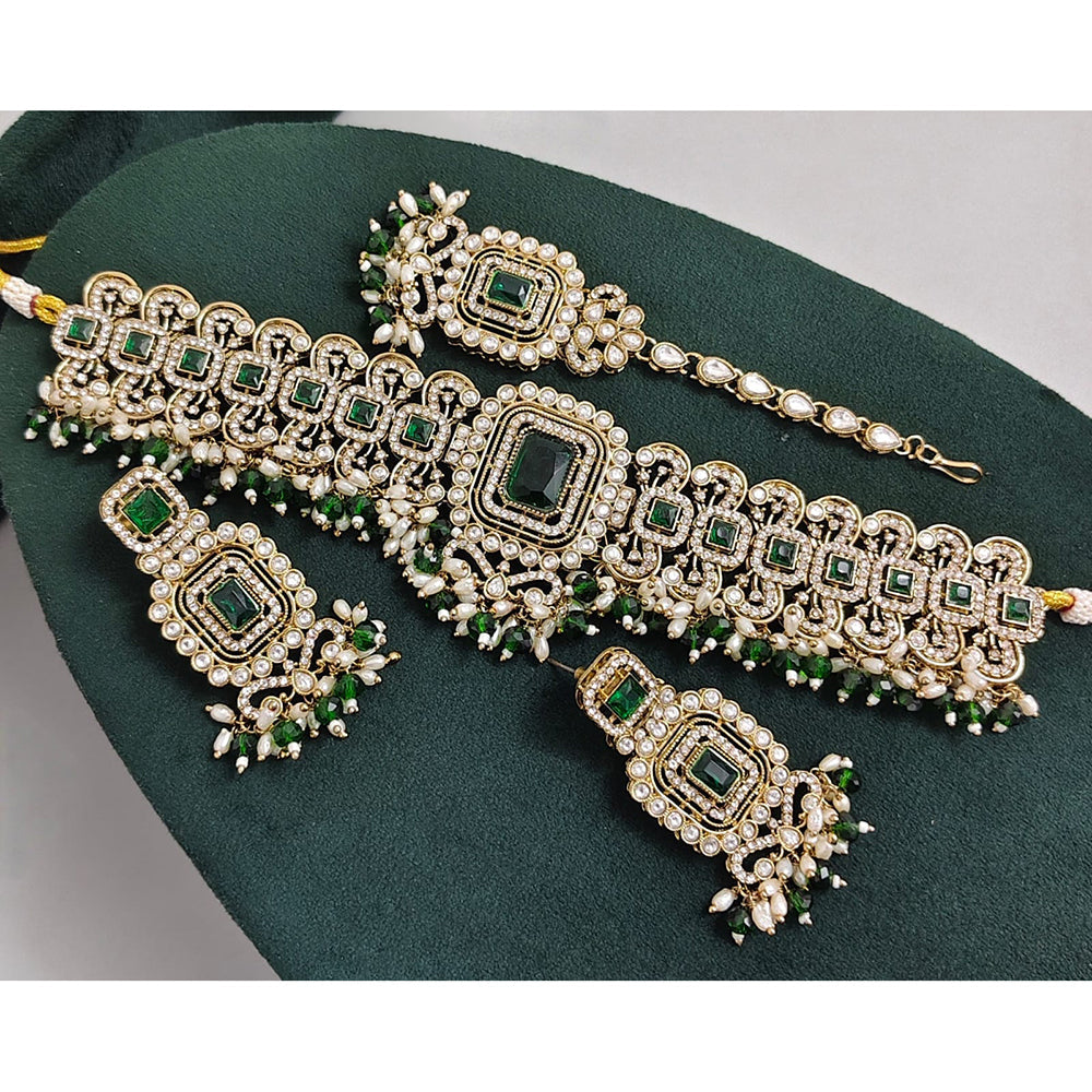 Rajwadi Collection Austrian Stone Pearl And Beads Choker Necklace Set