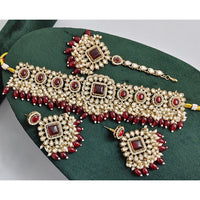 Rajwadi Collection Crystal Stone Pearl And Beads Choker Necklace Set
