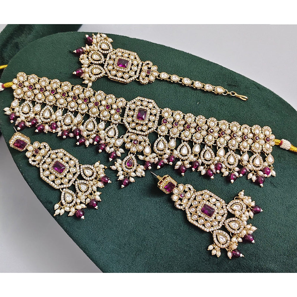 Rajwadi Collection Crystal Stone Pearl And Beads Choker Necklace Set