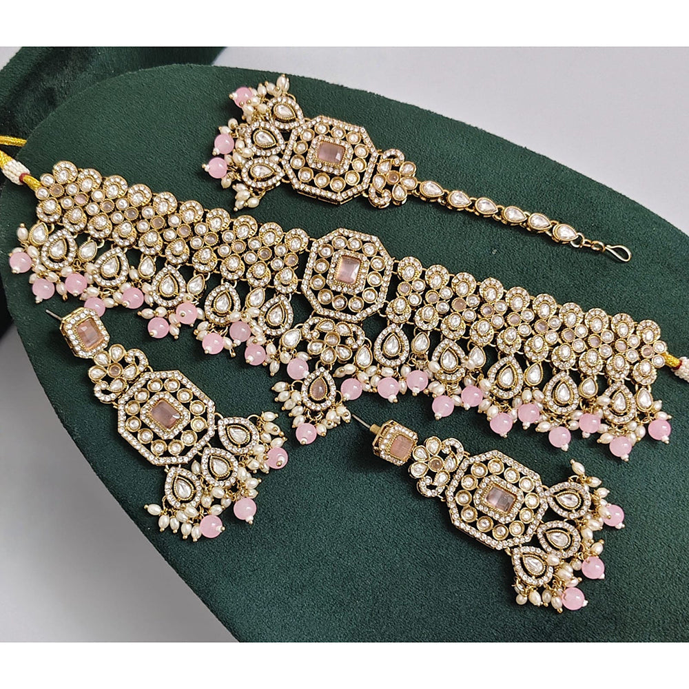 Rajwadi Collection Crystal Stone Pearl And Beads Choker Necklace Set
