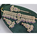Rajwadi Collection Crystal Stone Pearl And Beads Choker Necklace Set