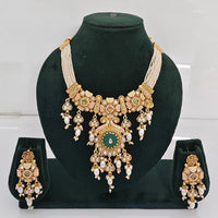 Rajwadi Collection Premium Quality Pota Stone And Pearl Meenakari Necklace Set