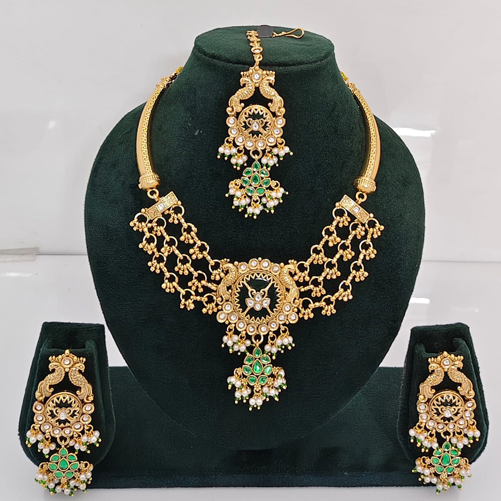 Rajwadi Collection Premium Quality Pota Stone And Pearl Necklace Set