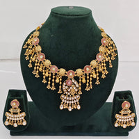 Rajwadi Collection Premium Quality Pota Stone And Pearl Necklace Set