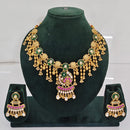 Rajwadi Collection Premium Quality Pota Stone And Pearl Necklace Set