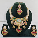Rajwadi Collection Premium Quality Pota Stone And Pearl Meenakari Necklace Set