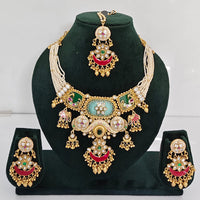 Rajwadi Collection Premium Quality Pota Stone And Pearl Meenakari Necklace Set