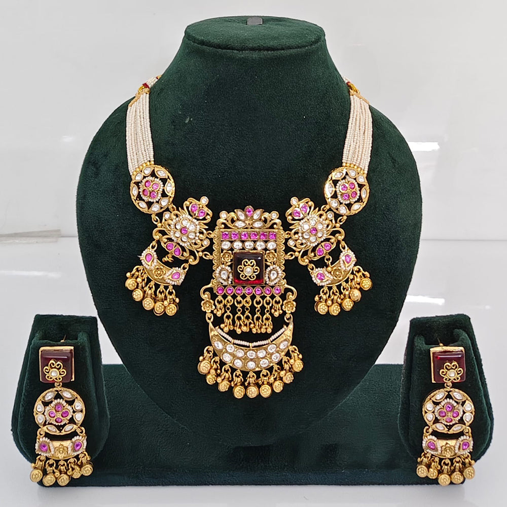Rajwadi Collection Premium Quality Pota Stone And Pearl Necklace Set