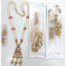 Rajwadi Collection Premium Quality Pota Stone And Pearl Long Necklace Set