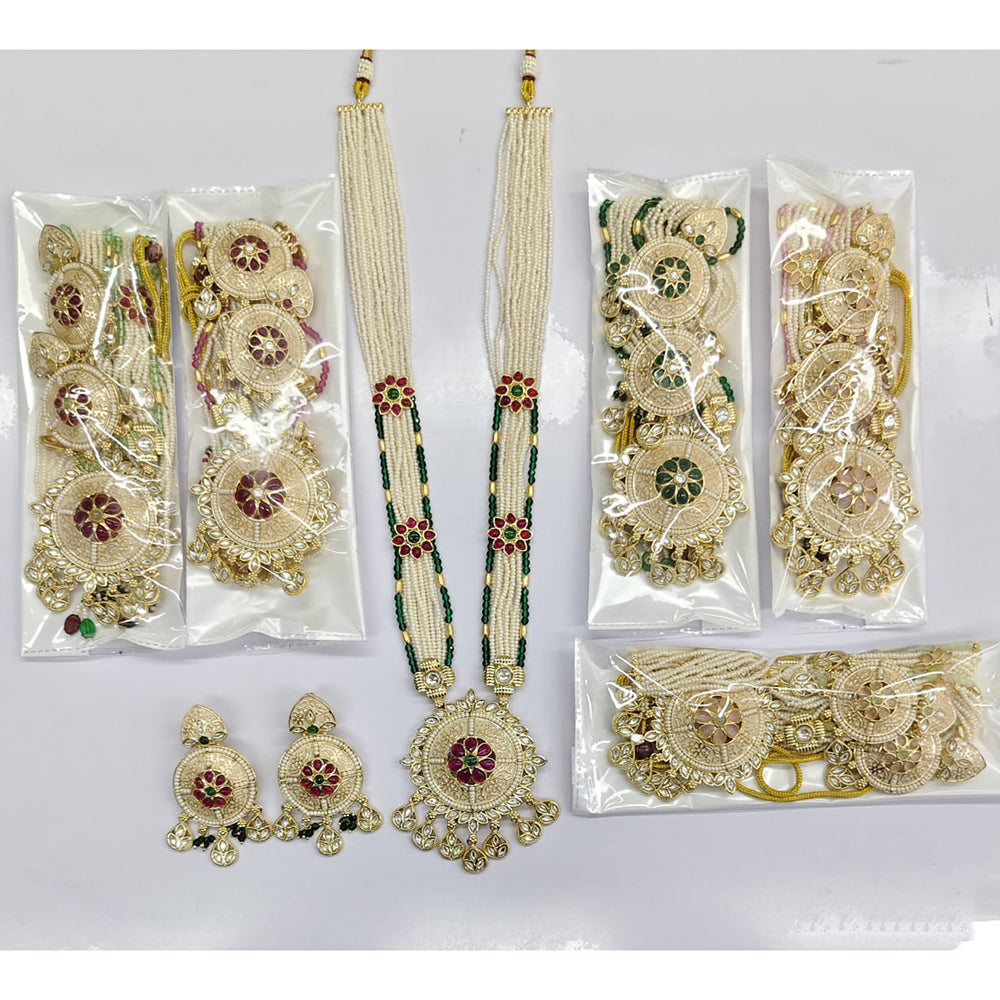 Rajwadi Collection Royal Pota Stone Pearl And Beads Meenakari Long Necklace Set