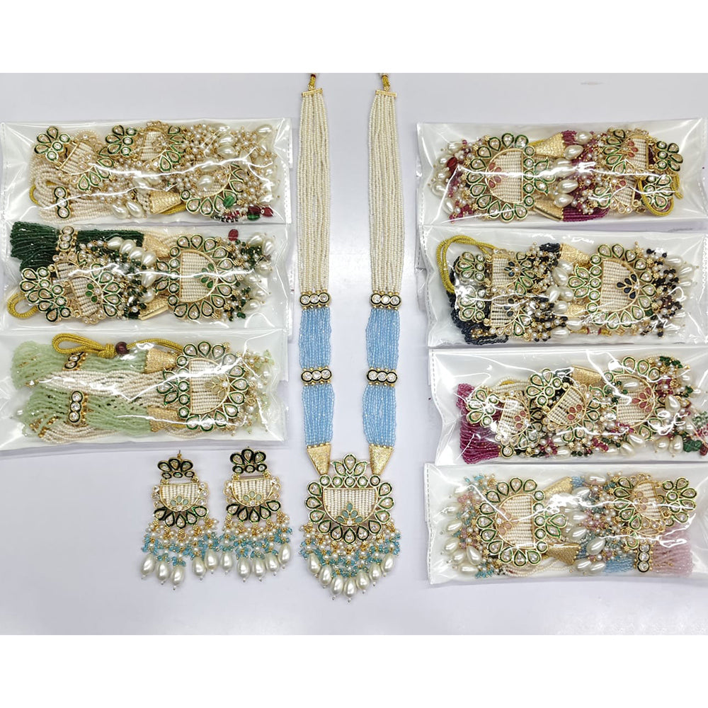 Rajwadi Collection Royal Crystal Stone Pearl And Beads Meenakari Long Necklace Set