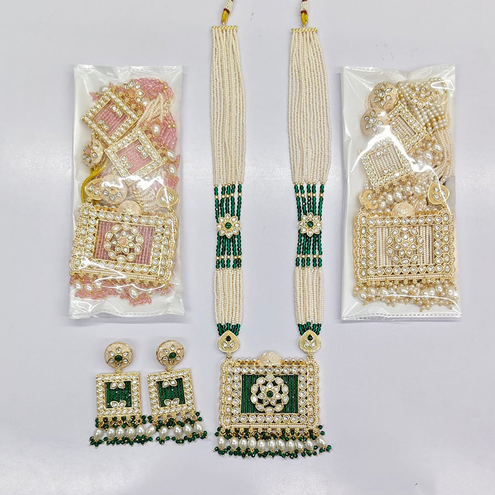 Rajwadi Collection Royal Pota Stone Pearl And Beads Meenakari Long Necklace Set