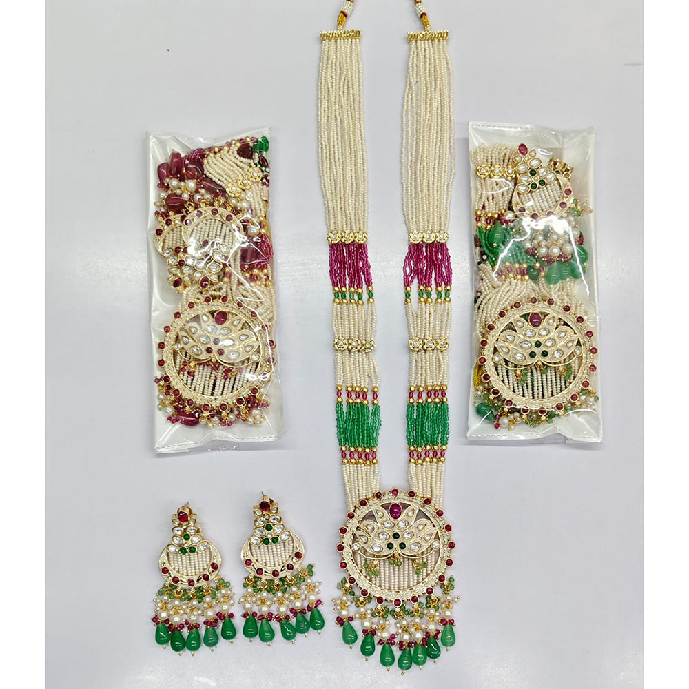 Rajwadi Collection Royal Pota Stone Pearl And Beads Meenakari Long Necklace Set