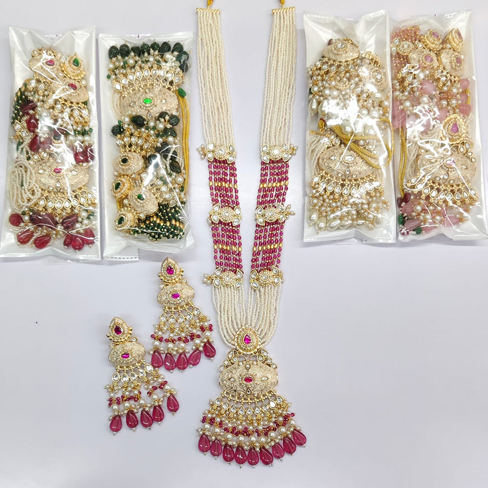Rajwadi Collection Royal Pota Stone Pearl And Beads Meenakari Long Necklace Set