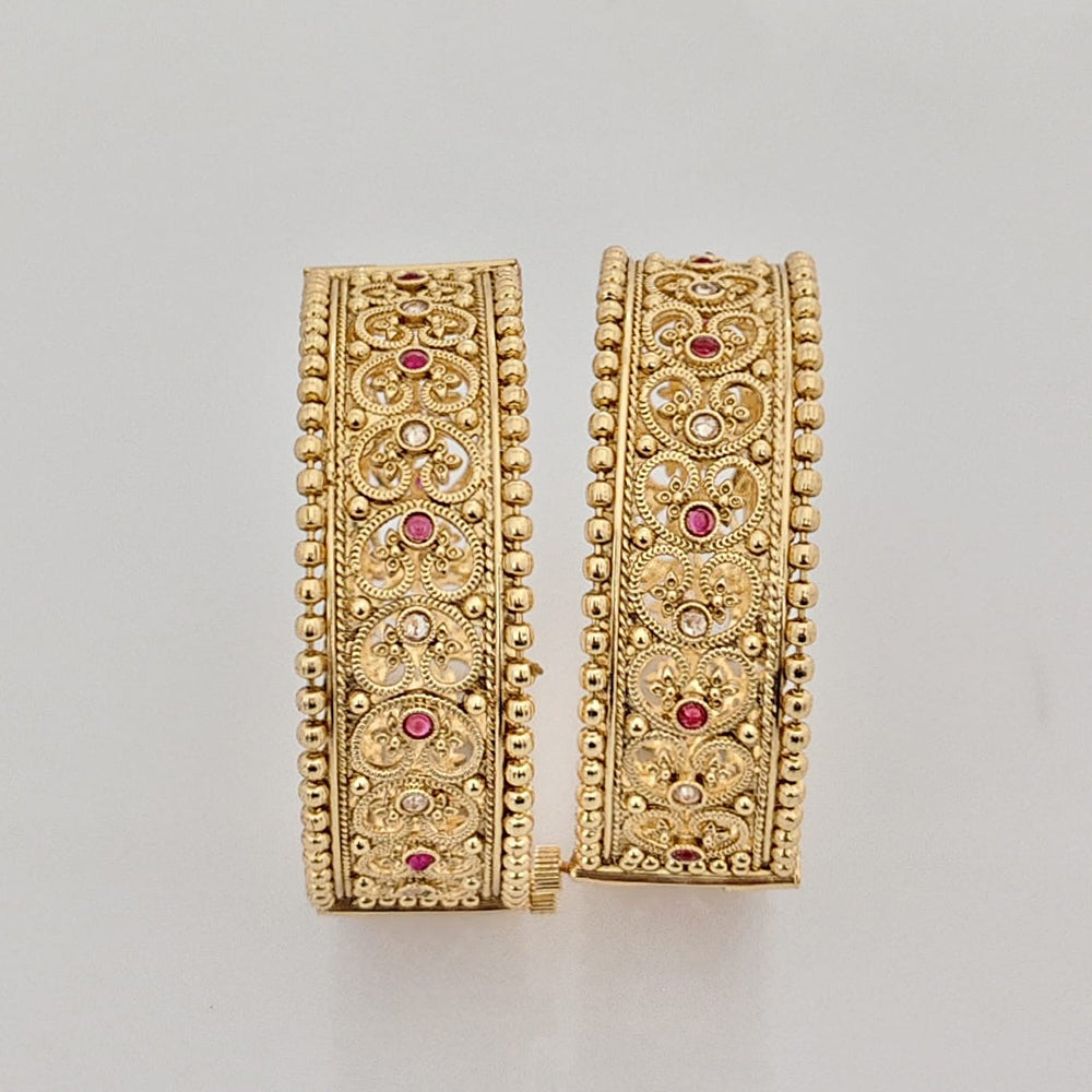Rajwadi Collection High Gold Plated Traditional Pota Stone Openable Bangles Set 