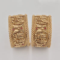 Rajwadi Collection High Gold Plated Traditional Pota Stone Openable Bangles Set 