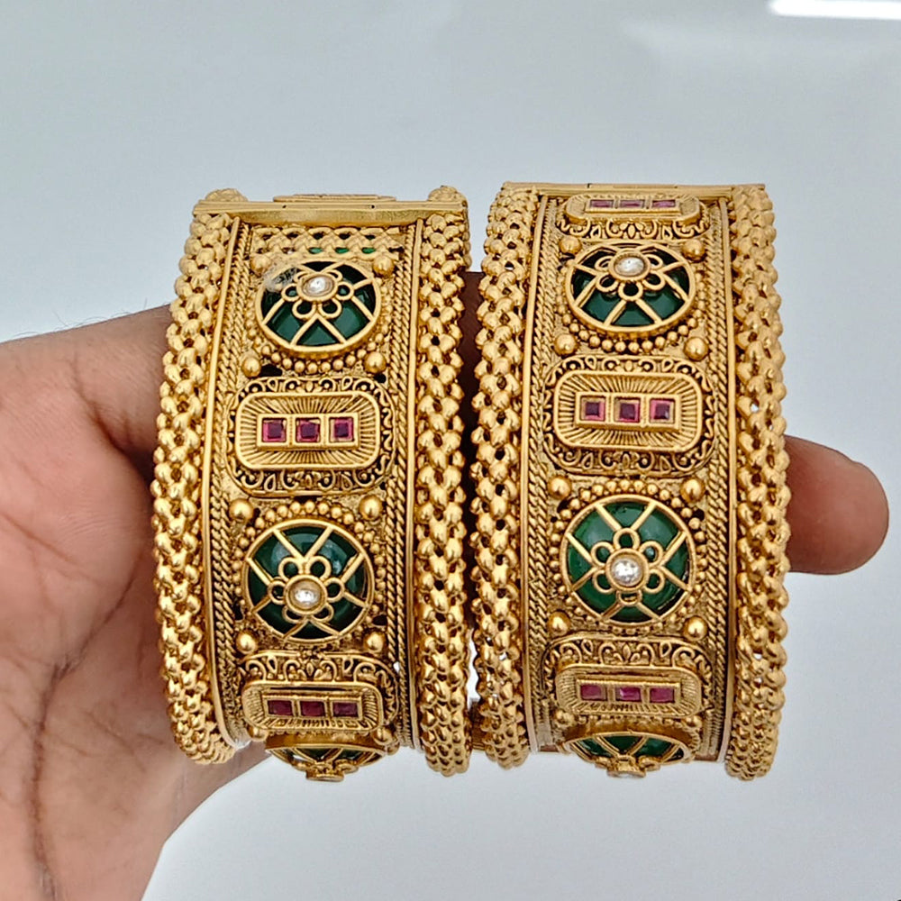Rajwadi Collection High Gold Plated Traditional Pota Stone Openable Bangles Set 
