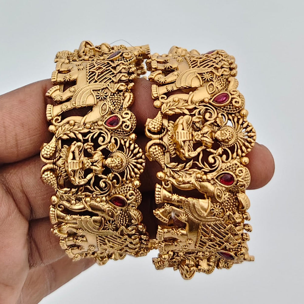 Rajwadi Collection High Gold Plated Traditional Pota Stone Openable Bangles Set 